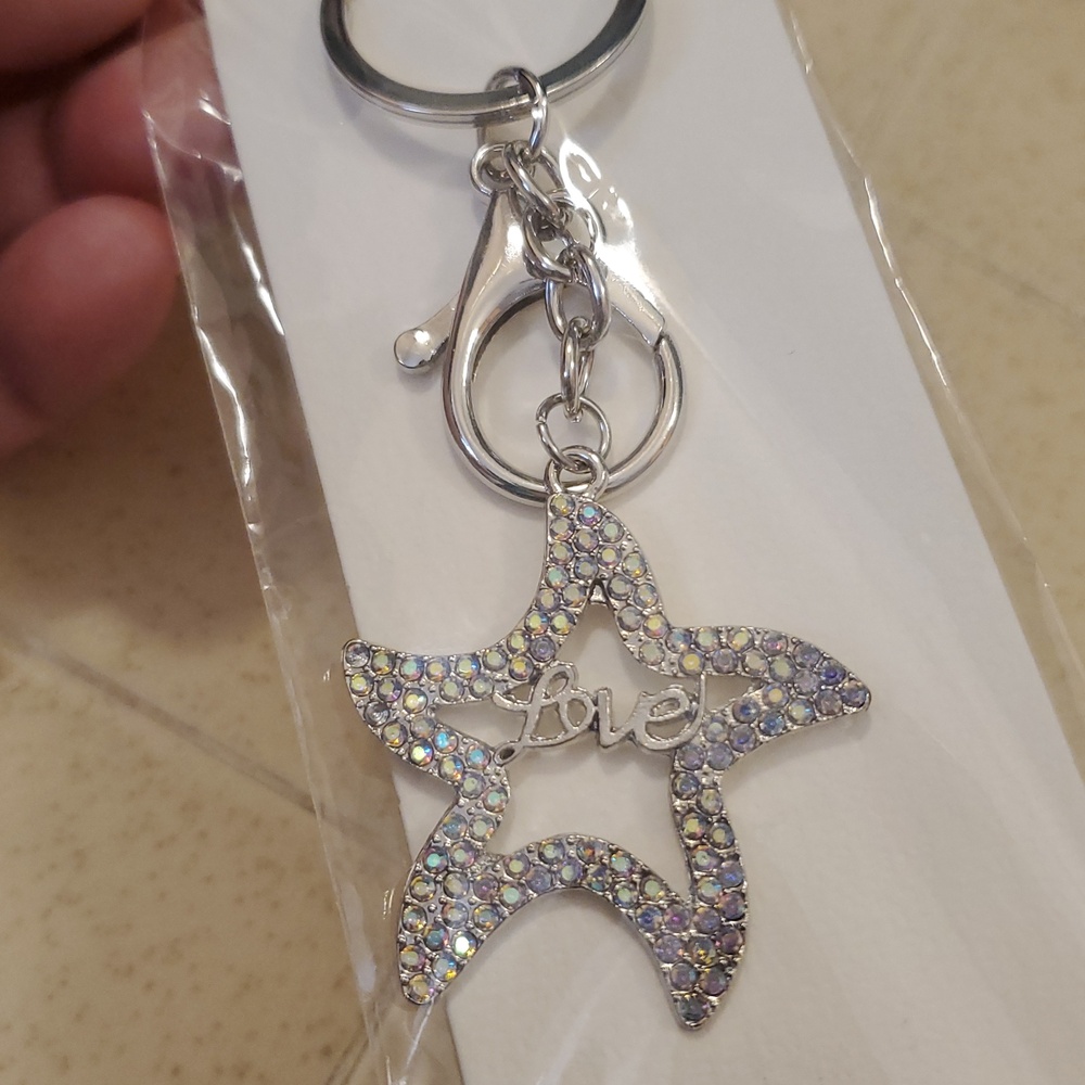 Star 'Love' Keychain with Iridescent Rhinestones New